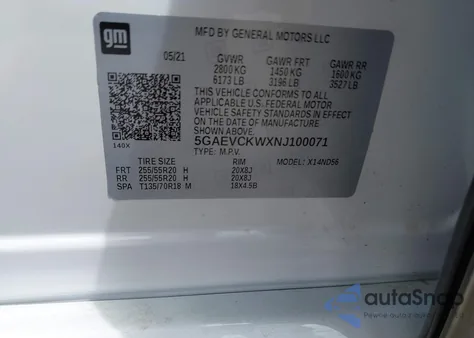 2022 Buick Enclave Awd Avenir z USA, uszkodzony, nr VIN 5GAEVCKWXNJ100071